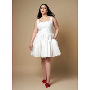 Rebdolls Women's White Plus Size Peony Tiered Corset Mini Skater Dress 1x